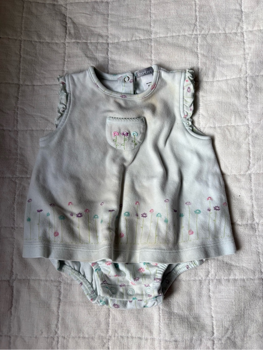 Vintage Carters Light Blue Floral Baby Dress & Bodysuit Romper 6 MONTHS